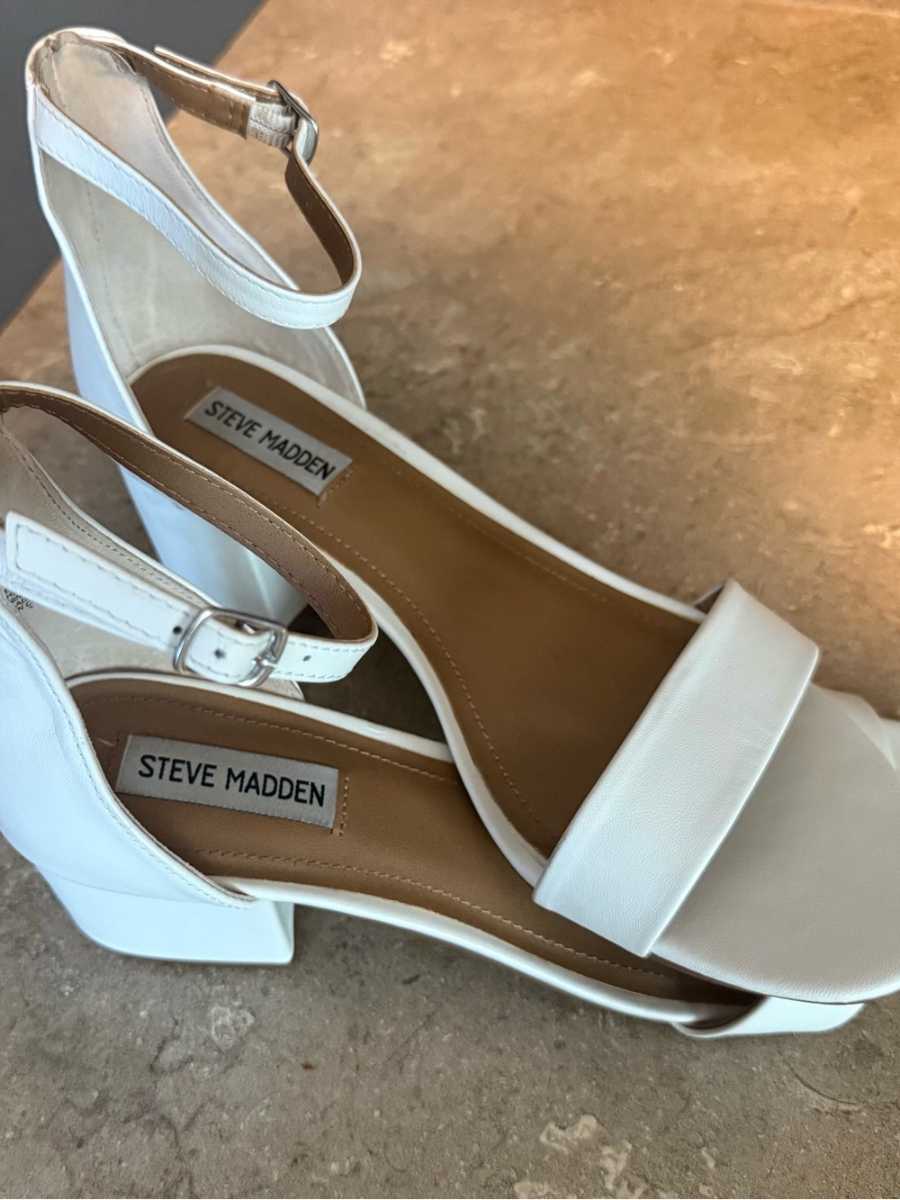 Steve Madden White Ankle-Strap Block Heel Sandals wedding
